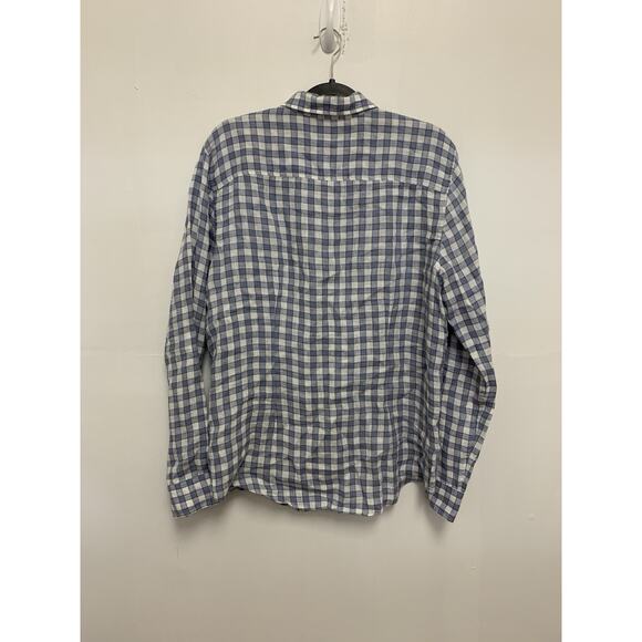 The Mens Store Bloomingdales Linen Button Up Shirt Mens Sz M Plaid Classic Blue - Picture 3 of 4